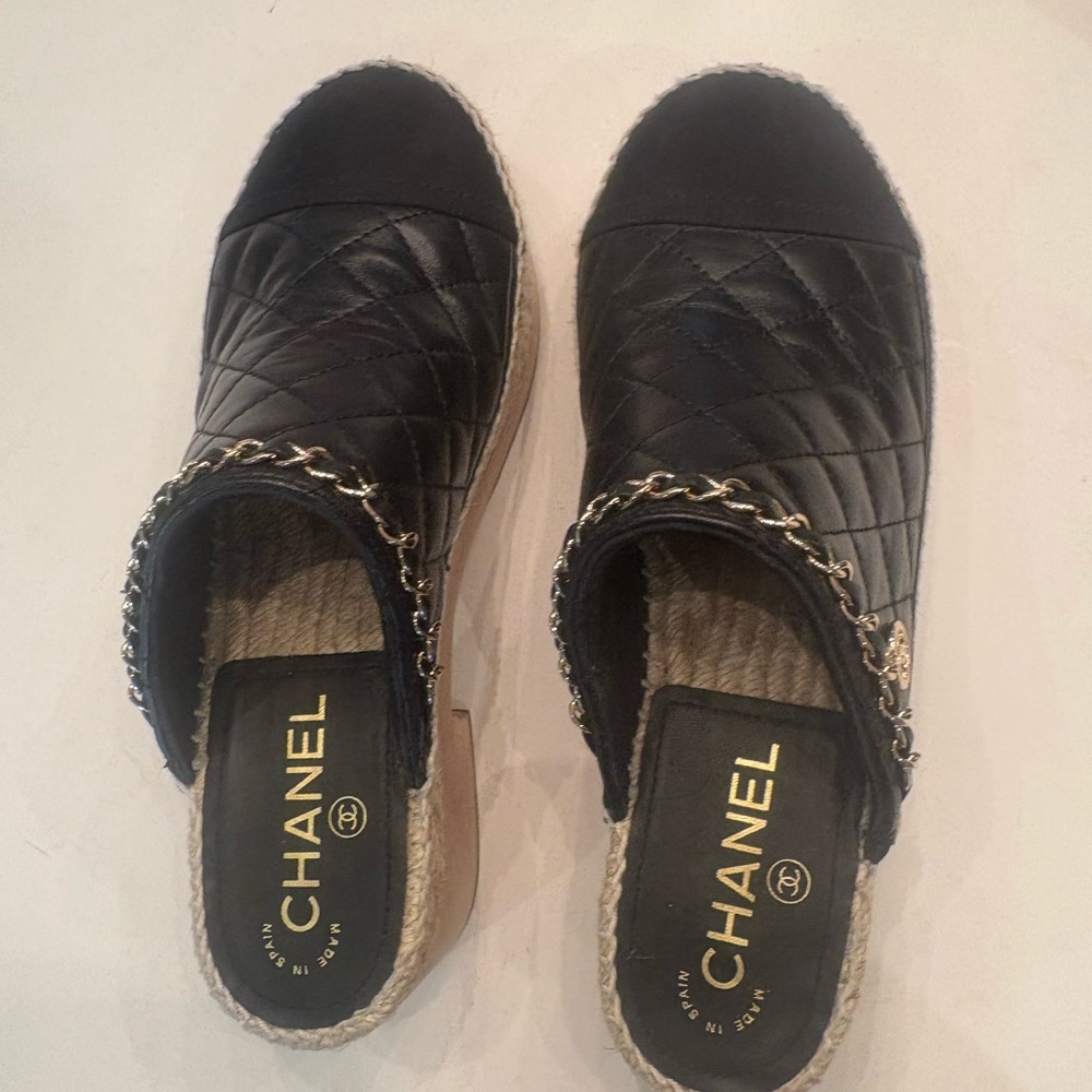Chanel Black Quilted Mules with Chain Detail - Picture 3 of 10